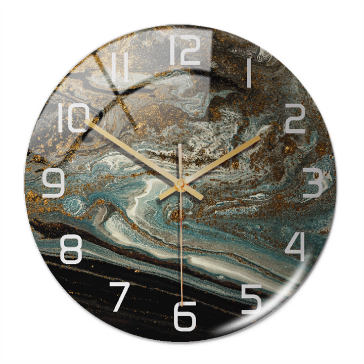 Modern round wall clock with faux marble pattern, brings an elegant touch to walls.