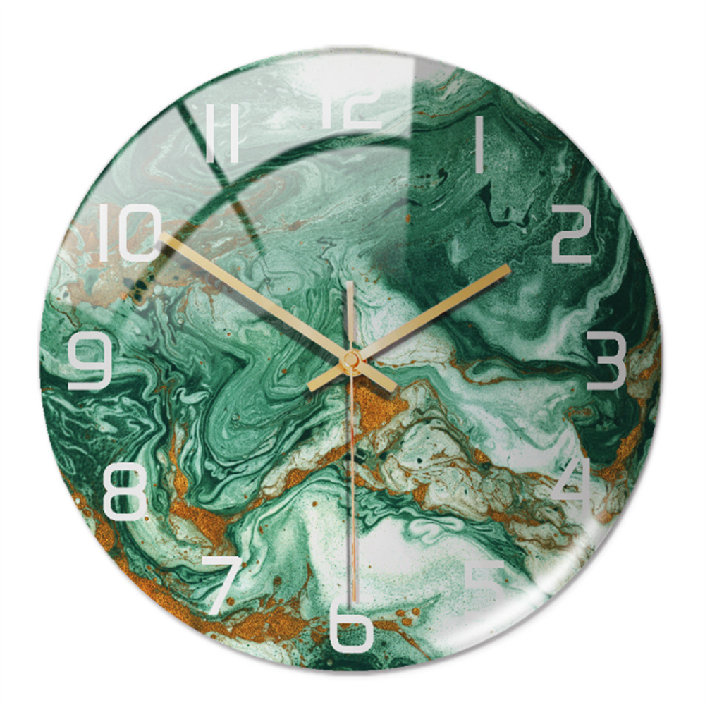 Chic faux marble round clock, silent sweep movement, perfect for peaceful spaces.