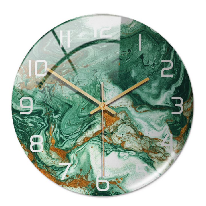 Chic faux marble round clock, silent sweep movement, perfect for peaceful spaces.
