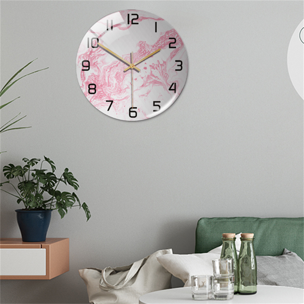 Elegant faux marble round wall clock, modern style, great for home office or study.