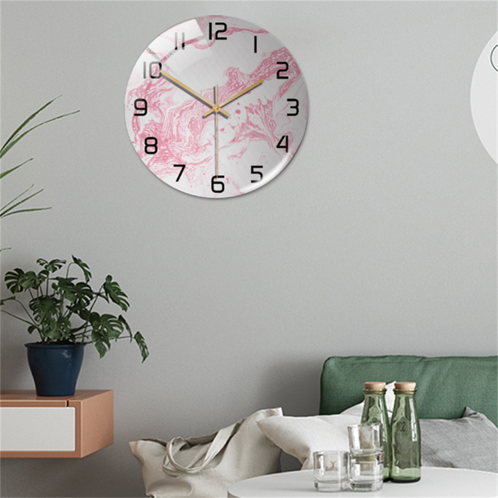 Elegant faux marble round wall clock, modern style, great for home office or study.