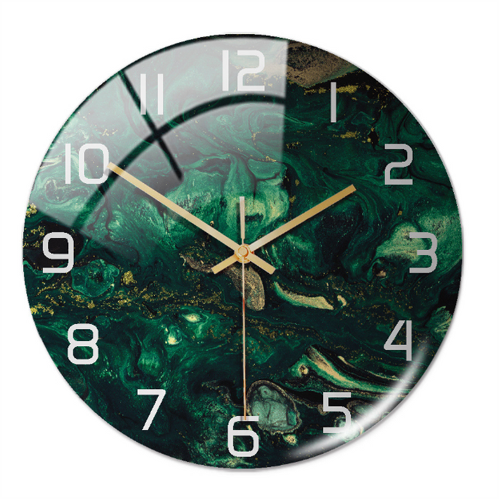 Silent faux marble round wall clock, a chic accent for living room or bedroom.