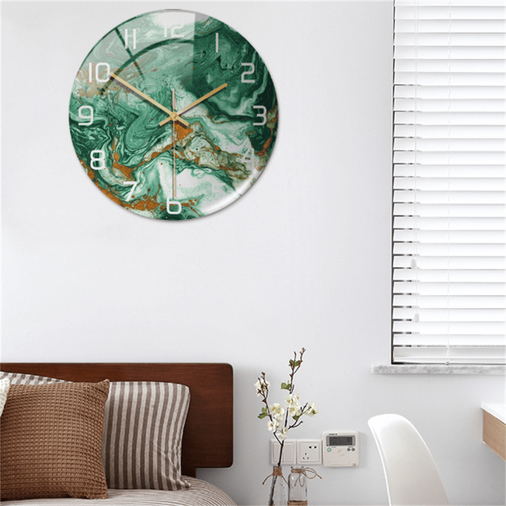 Round faux marble wall clock, decorative and quiet, perfect for modern home styling.