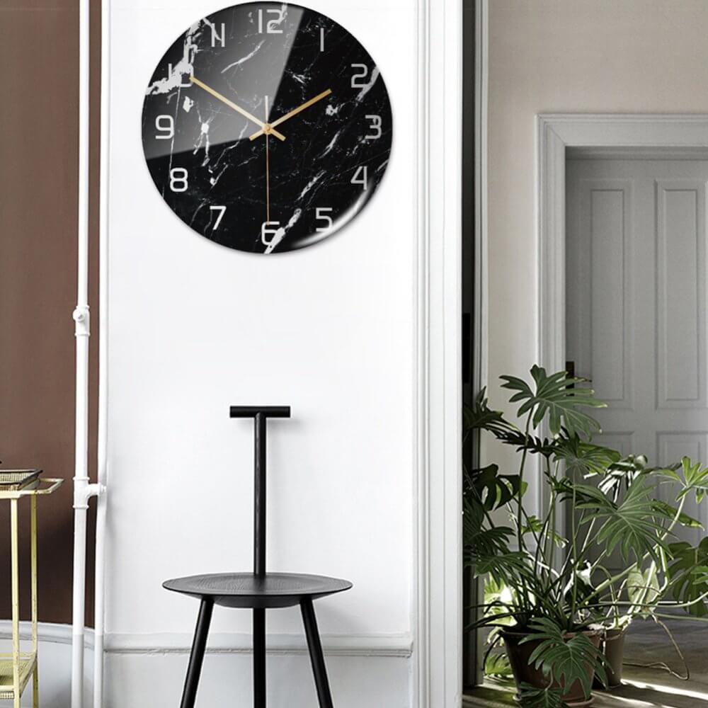 Quiet round wall clock, faux marble design, a thoughtful and elegant gift idea.