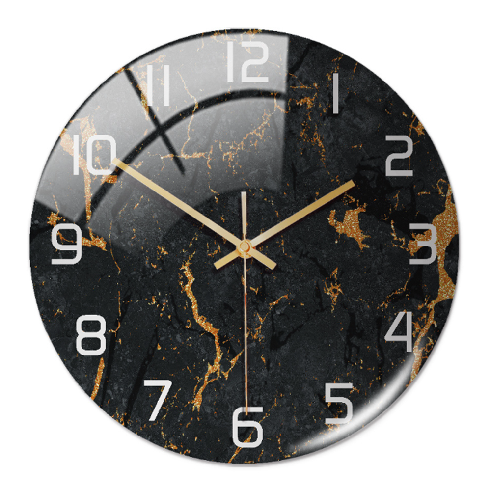 Contemporary round wall clock, sophisticated faux marble finish, ideal for modern homes.