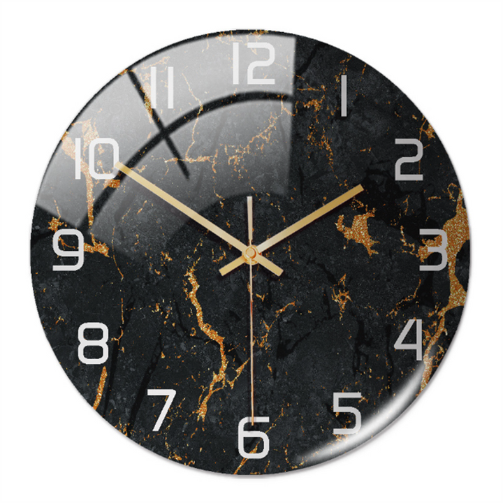 Contemporary round wall clock, sophisticated faux marble finish, ideal for modern homes.
