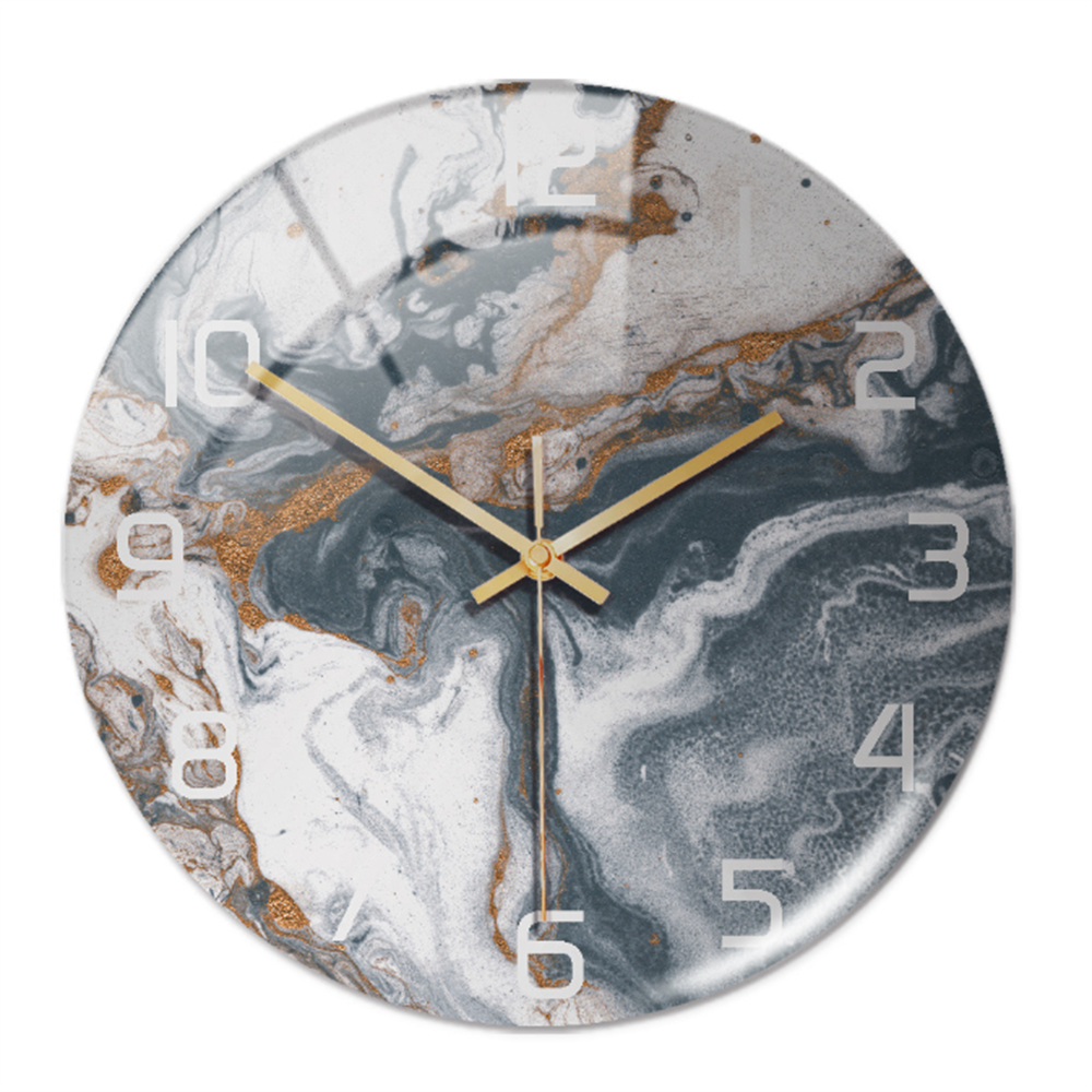 Stylish faux marble round clock, a silent and decorative piece for living rooms.