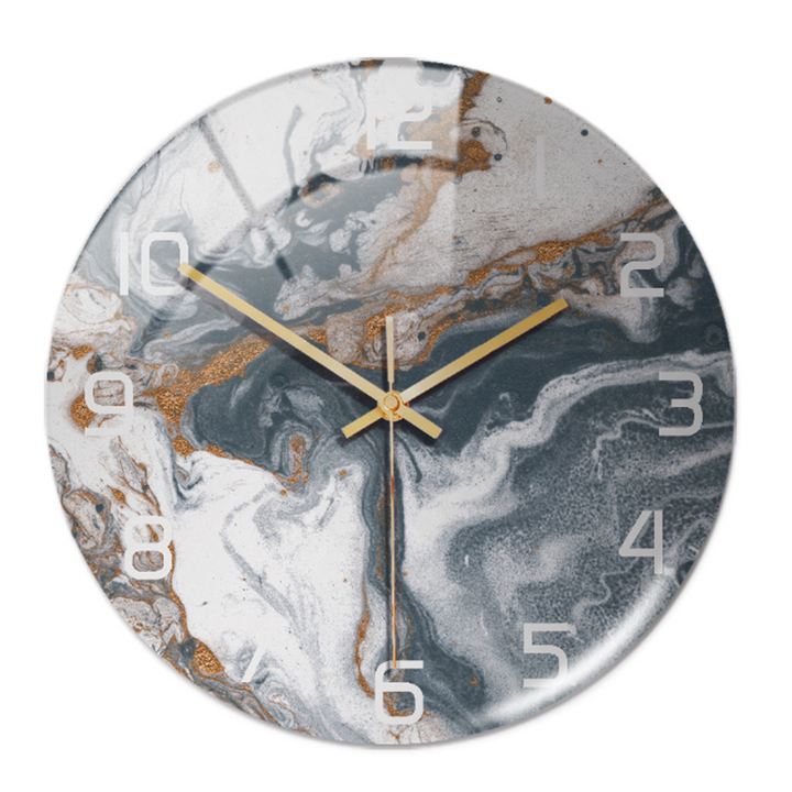 Stylish faux marble round clock, a silent and decorative piece for living rooms.