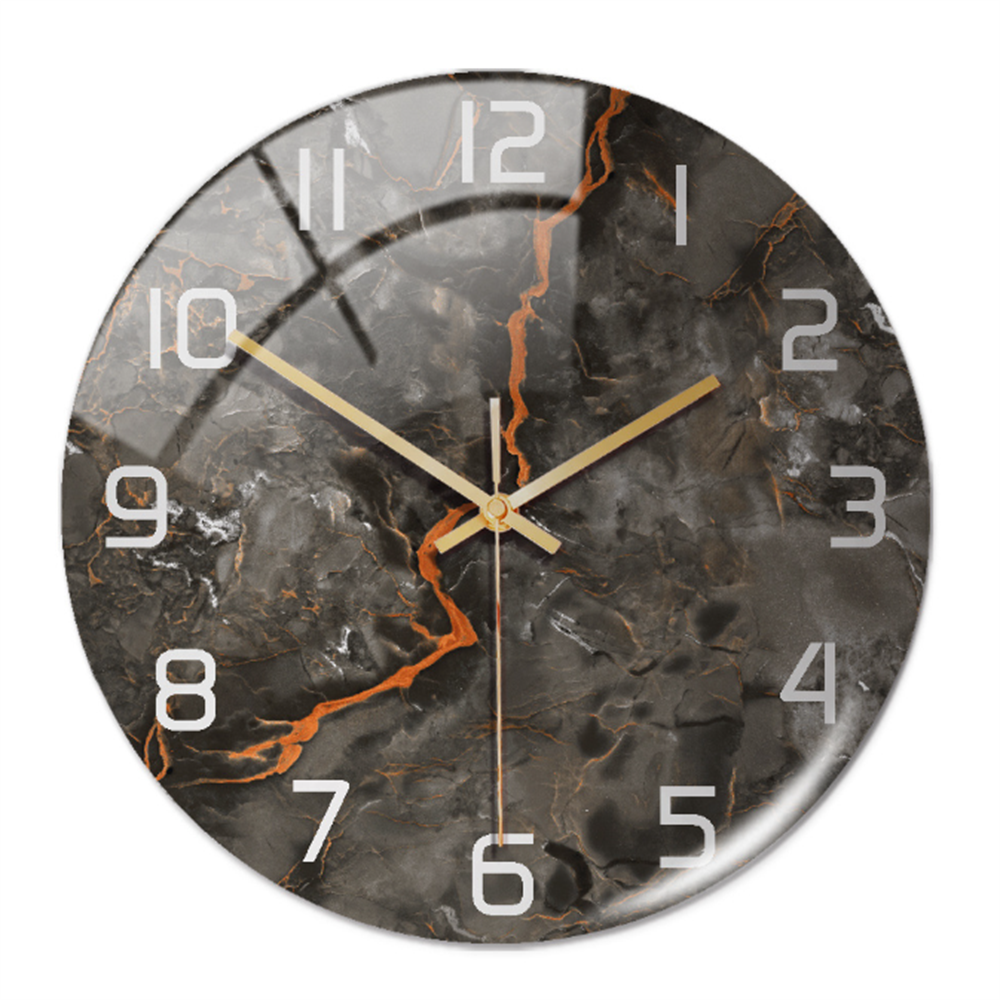 Chic faux marble wall clock, round acrylic design, ideal for kitchen or office decor.