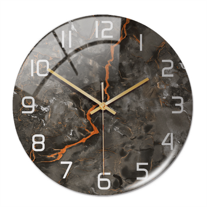 Chic faux marble wall clock, round acrylic design, ideal for kitchen or office decor.