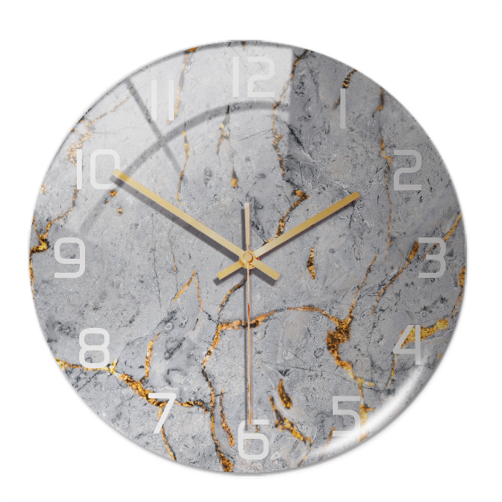 Quiet sweep round wall clock with elegant faux marble pattern, a modern home accessory.