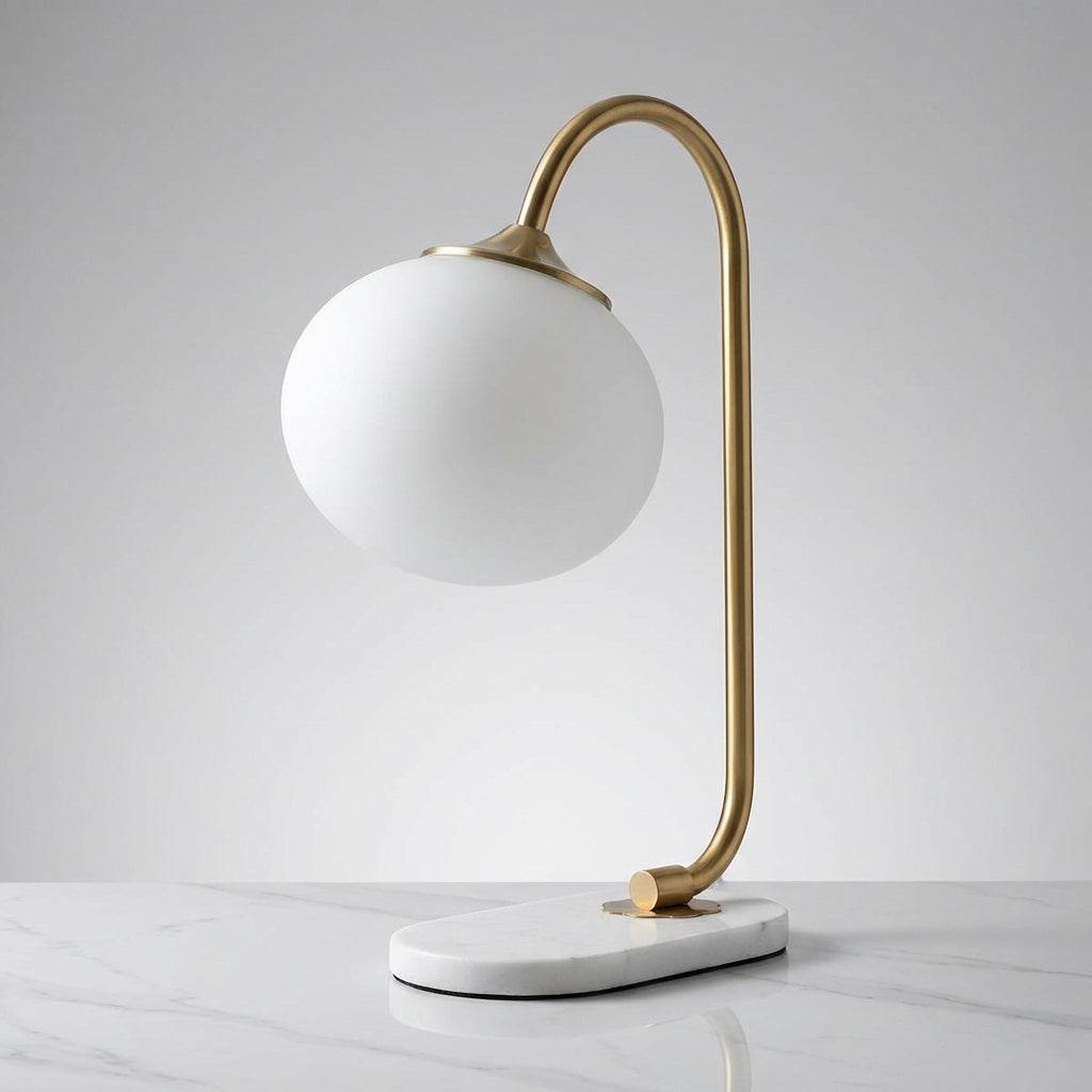 Melluma glass and metal modern rounded table lamp, an eye-catching piece for living rooms and offices.