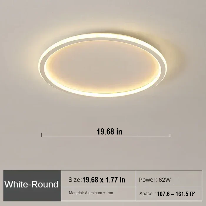 Minimalist round LED ceiling fixture, modern lighting for bedrooms or hallways.