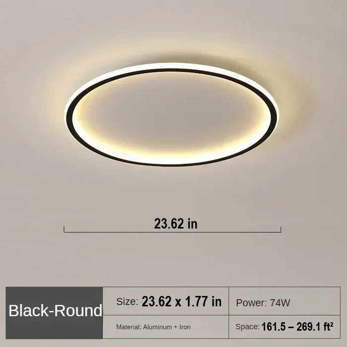 Round LED ceiling light, perfect for a modern Scandinavian home office or kitchen.