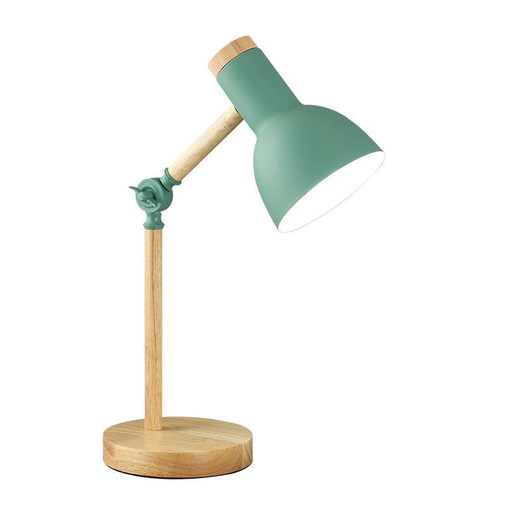 Versatile Scandinavian wood desk lamp with an adjustable head, providing accent lighting for office or home.