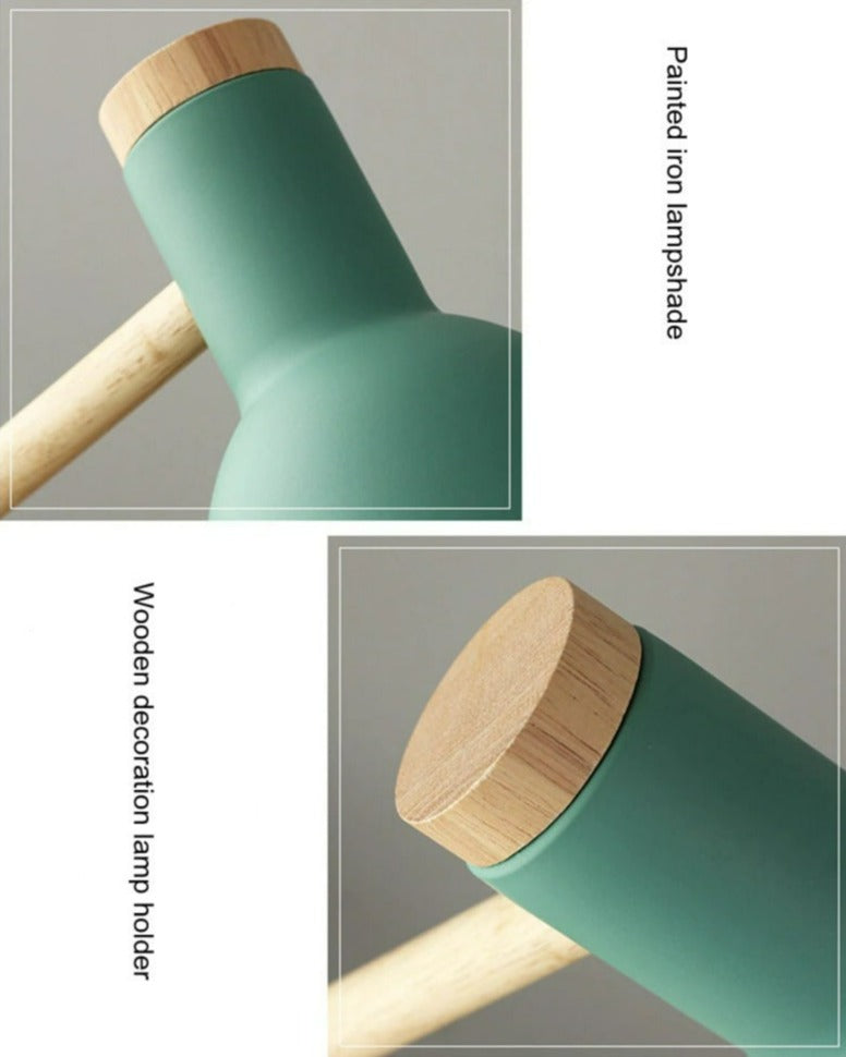 Stylish modern wood table lamp, Scandinavian design. Ideal for office, bedroom, or living room accent lighting.