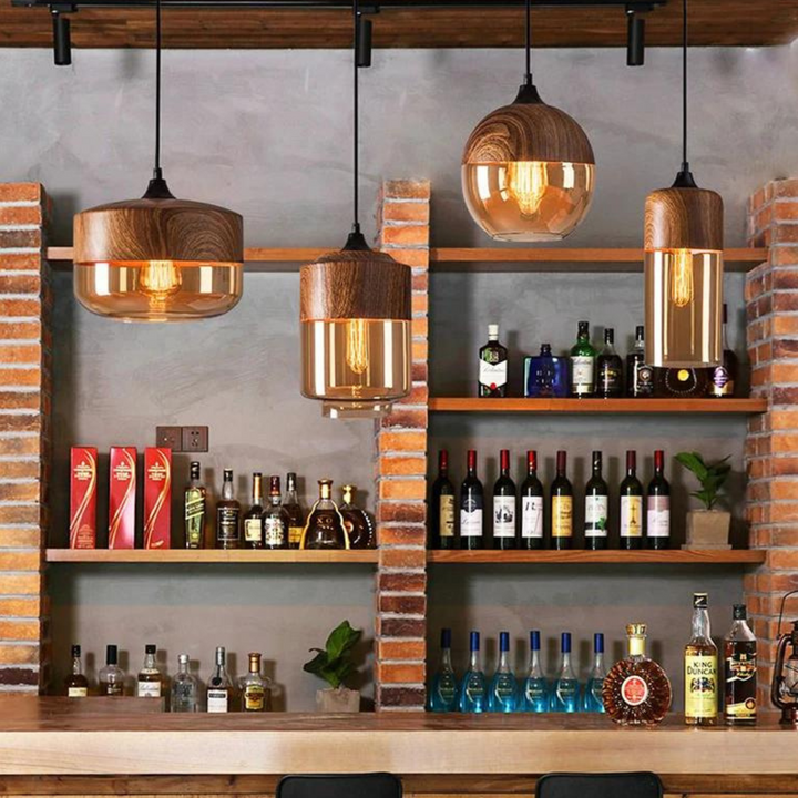 Contemporary wooden pendant light, an adjustable lighting solution for any room.