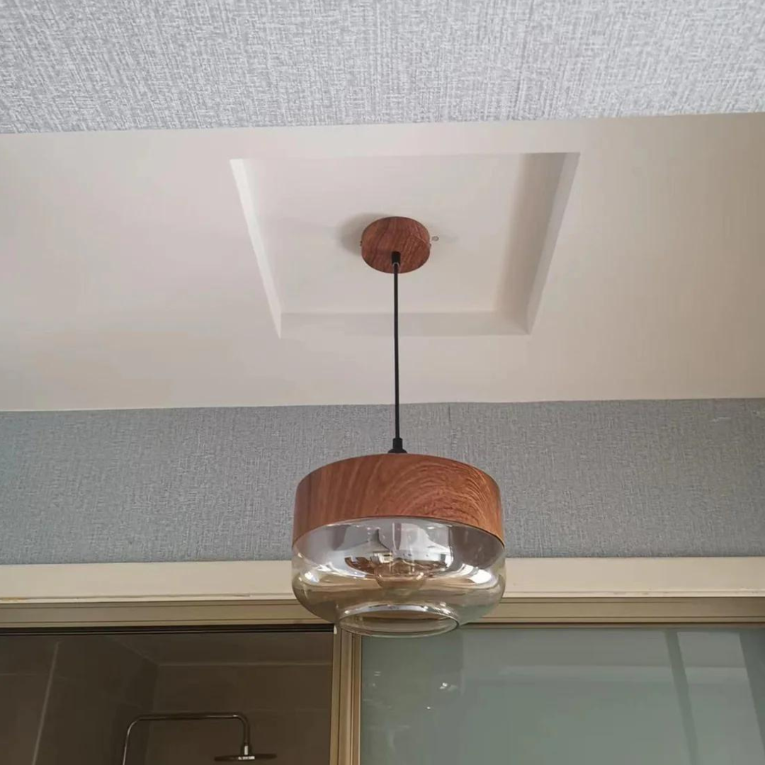 Scandinavian design wooden lamp, a modern hanging light for sophisticated homes.