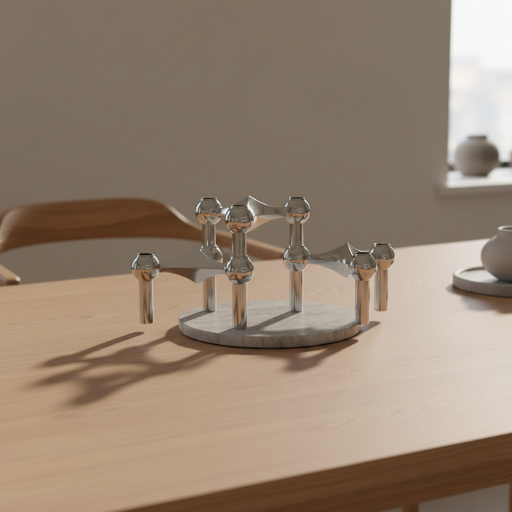 Modern sculptural table candle holder set, stainless steel luxury home decor