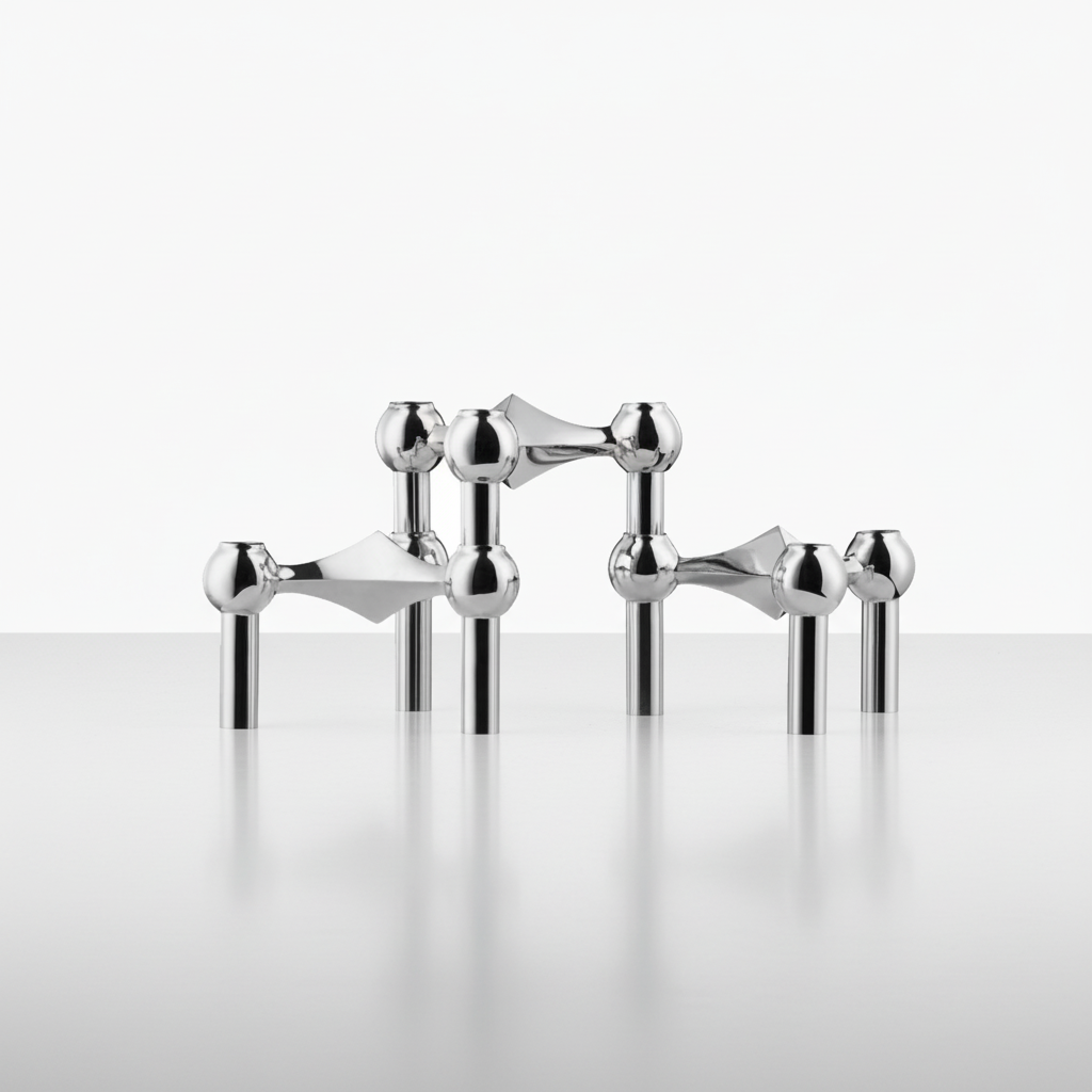 Sleek stainless steel table decor, modular candle holder gift idea