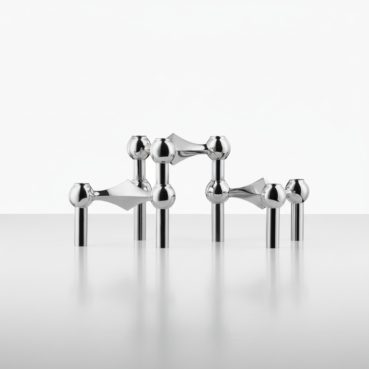 Sleek stainless steel table decor, modular candle holder gift idea