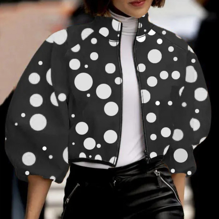 Trendy modern short jacket for women, ideal everyday outerwear for spring and fall fashion. Versatile style.