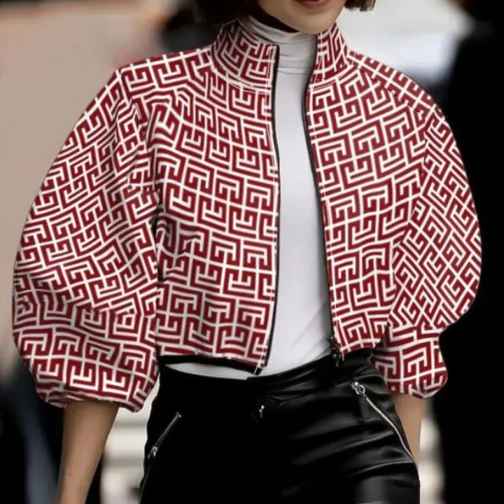 Comfortable modern short women's jacket, creating a stylish everyday look. Versatile outerwear for any season.