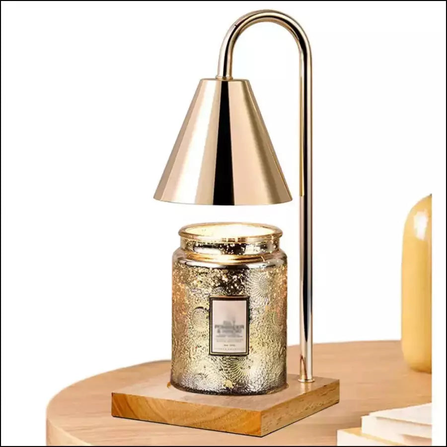 Aromatherapy table lamp: Sophia electric candle warmer with wood accent, enhances relaxation & scent.