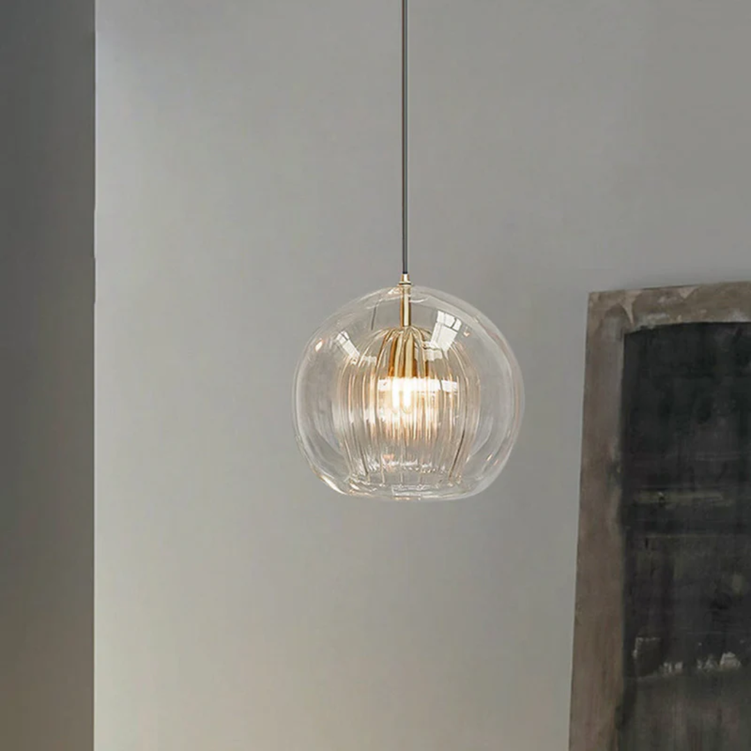 Versatile modern Aurora Sphere LED pendant light, spherical ceiling fixture suitable for living, dining, bedroom.