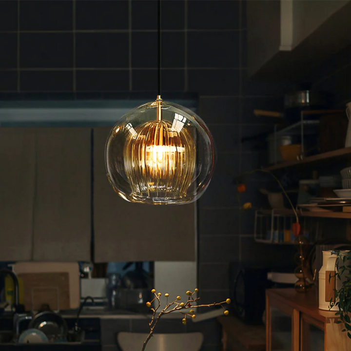 Create ambiance with a modern spherical LED pendant light, Aurora Sphere, warm white glow for any room.