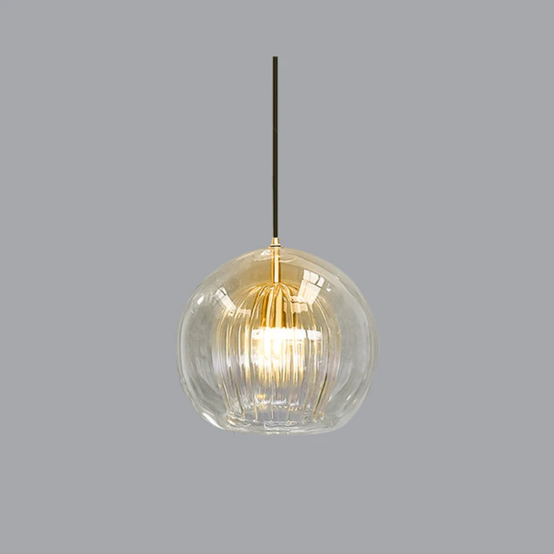 Warm white Aurora Sphere LED pendant light, modern spherical ceiling fixture, perfect for cozy contemporary homes.