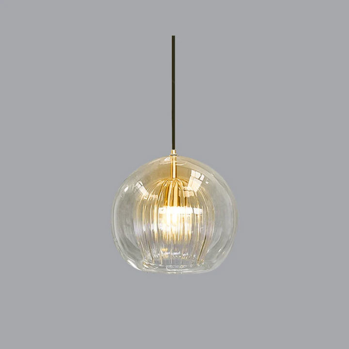 Warm white Aurora Sphere LED pendant light, modern spherical ceiling fixture, perfect for cozy contemporary homes.