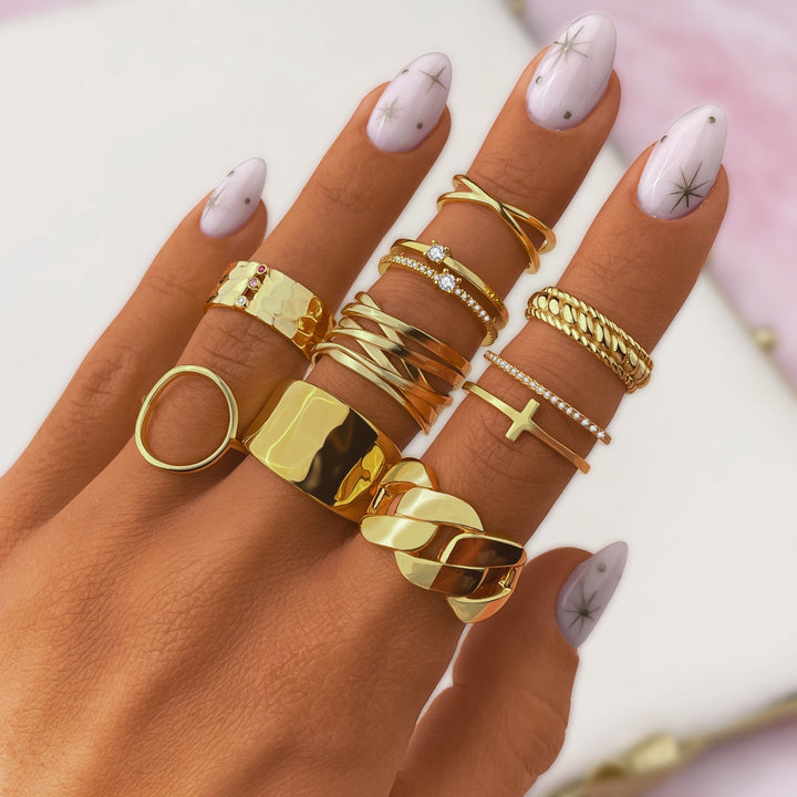 Elegant gold plated women's cross ring with a modern double design. Versatile fashion accessory for any style.