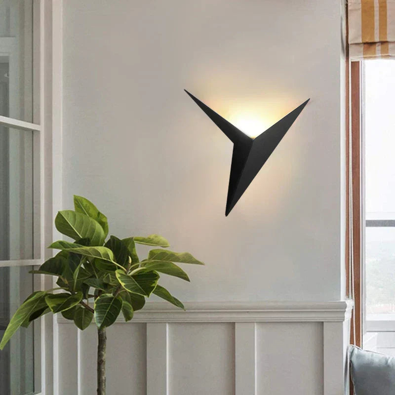 Decorative triangular LED wall lamp, sleek contemporary design, warm glow