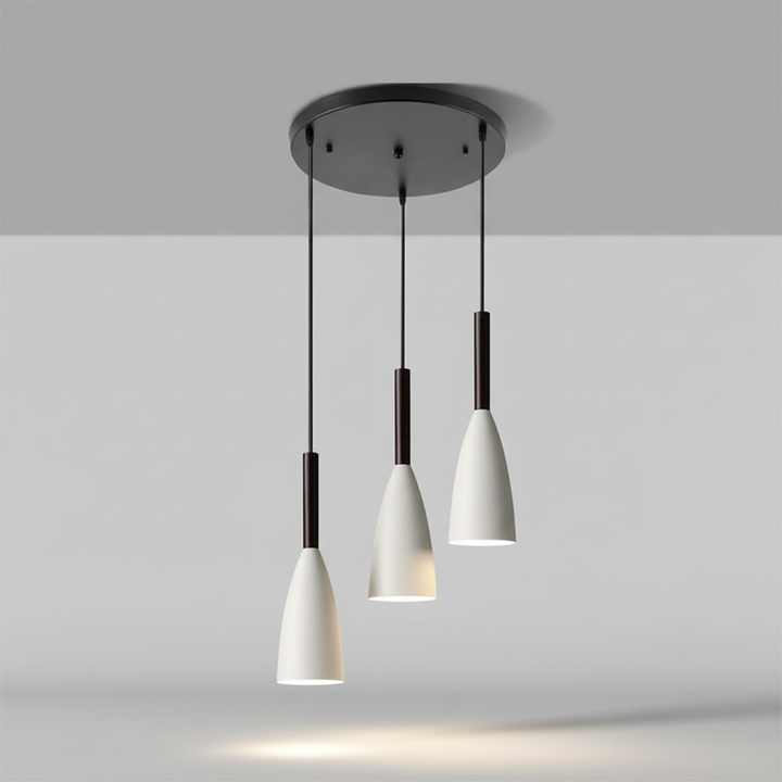 Scandinavian triple pendant light, adjustable for various ceiling heights. Modern home lighting solution.