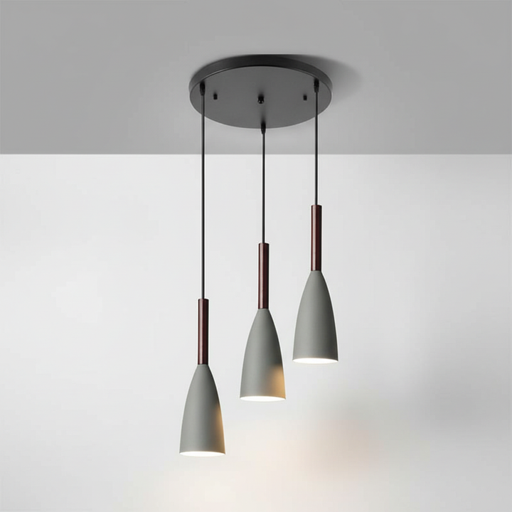 Modern triple pendant light with clean lines, Scandinavian style. Ideal for kitchen island and dining room.
