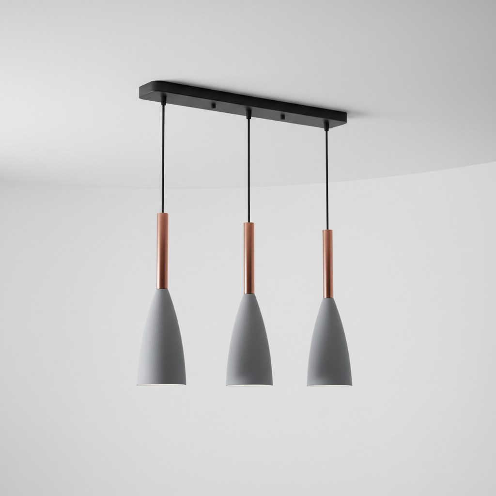 ScandiBeam triple pendant light, a stylish modern decor ceiling fixture. Perfect for ambient lighting.