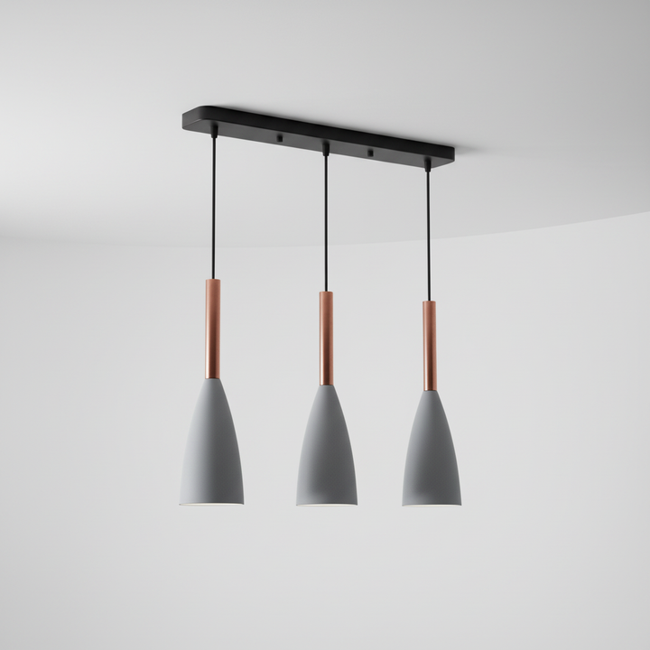 ScandiBeam triple pendant light, a stylish modern decor ceiling fixture. Perfect for ambient lighting.