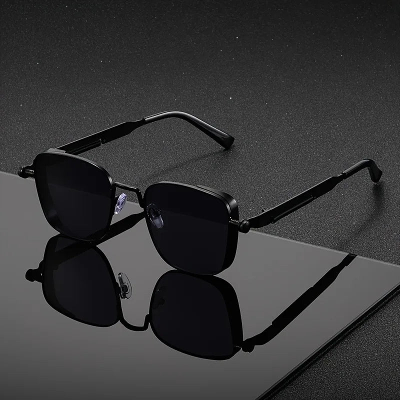 Trendy gold square frame sunglasses, unisex, providing full UV400 eye protection and a modern fashion look.