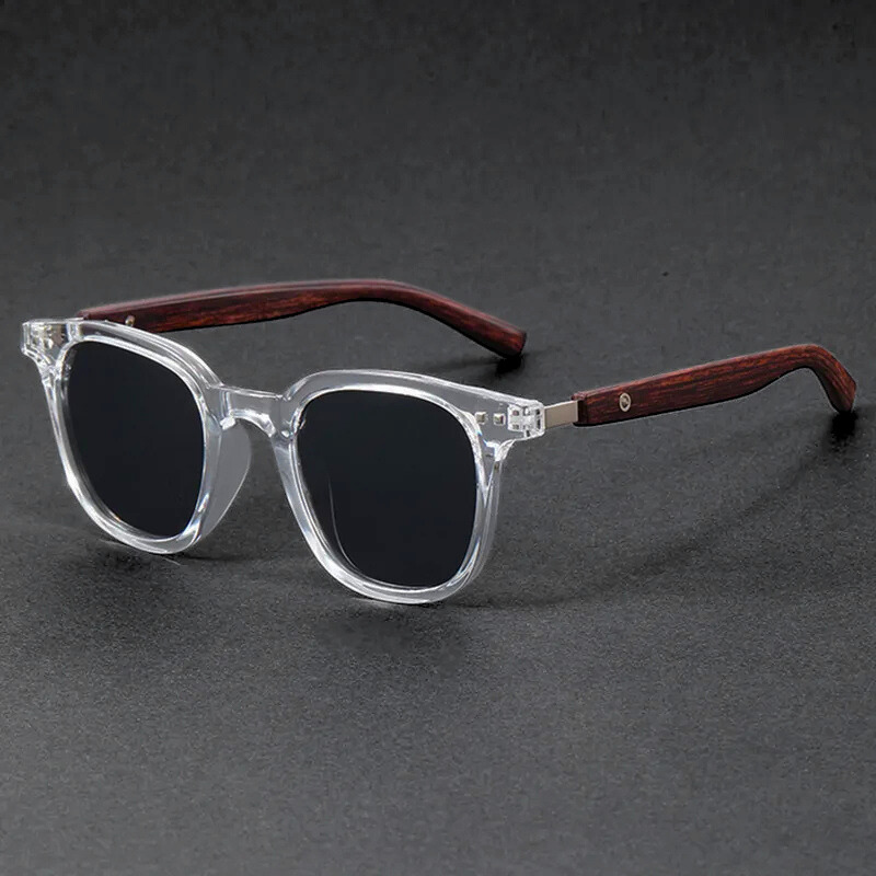Modern unisex sunglasses with stylish wooden arms and durable acetate frame.