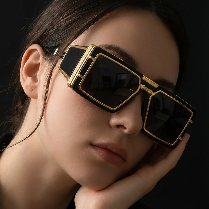 Sleek black metal frame unisex sunglasses, offering full UV400 protection and a modern fashion accessory.
