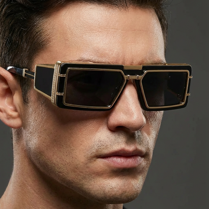 Side view of lightweight modern sunglasses, ideal unisex eyewear with robust metal frame & UV400 protection.