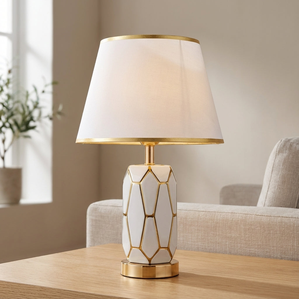 Modern vintage ceramic table lamp; elegant desk light for ambient home decor & reading. Nostalux style.
