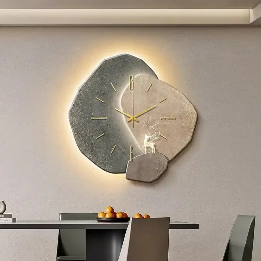 Illuminated modern clock, a silent home decor piece with integrated light for living room or bedroom.