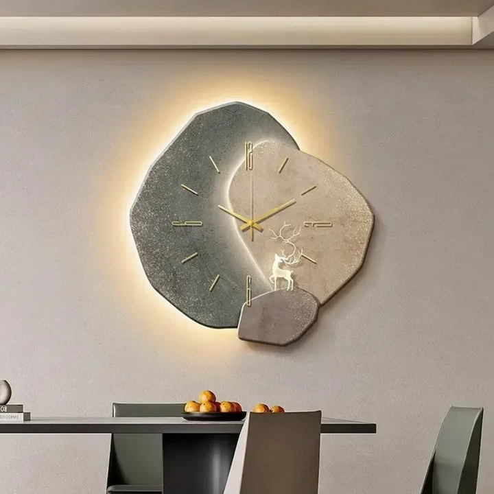 Illuminated modern clock, a silent home decor piece with integrated light for living room or bedroom.