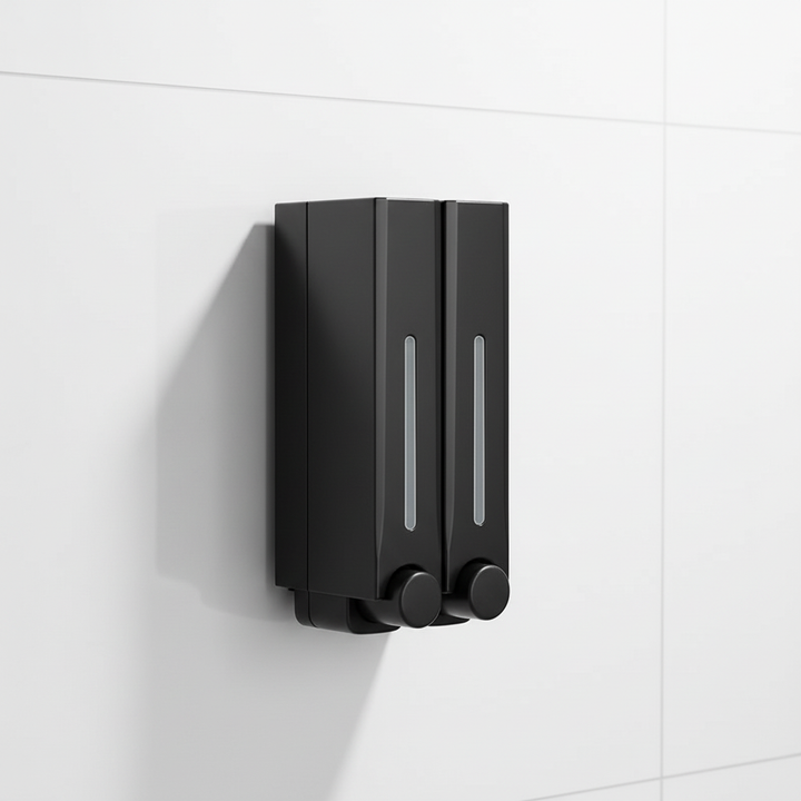 LiquidMate plastic wall-mounted soap dispenser for convenient shower use and household organization