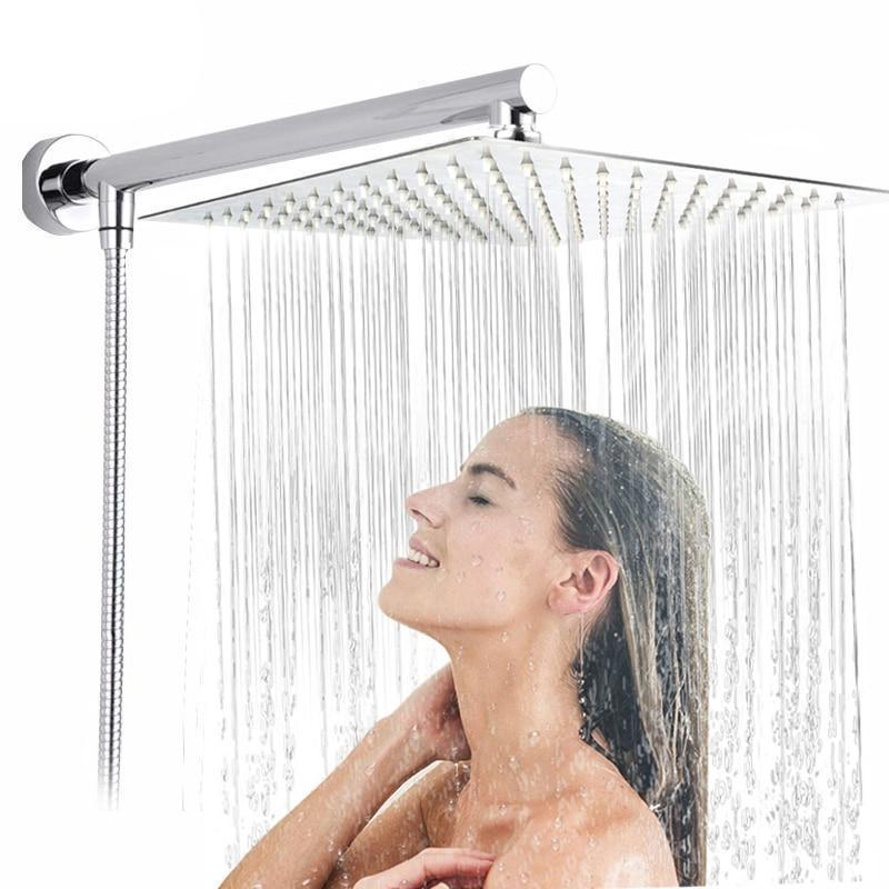 Modern wall-mounted rain shower head with sleek chrome finish for a luxurious bathroom upgrade.