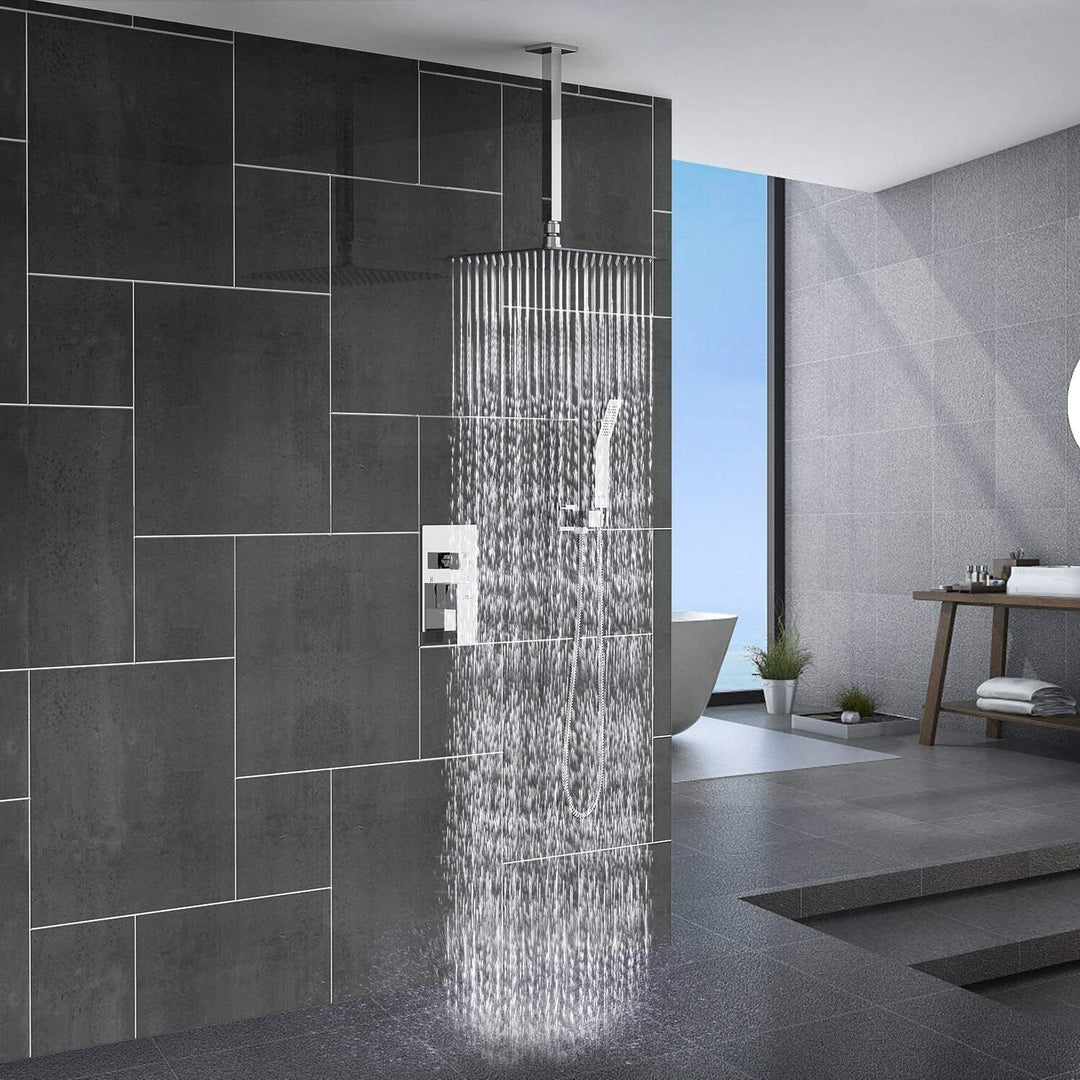 RainFlow Ultra modern wall-mounted rain shower head, perfect for a luxurious bathroom improvement.