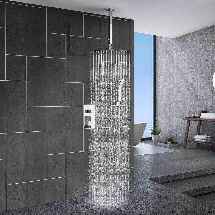 RainFlow Ultra modern wall-mounted rain shower head, perfect for a luxurious bathroom improvement.