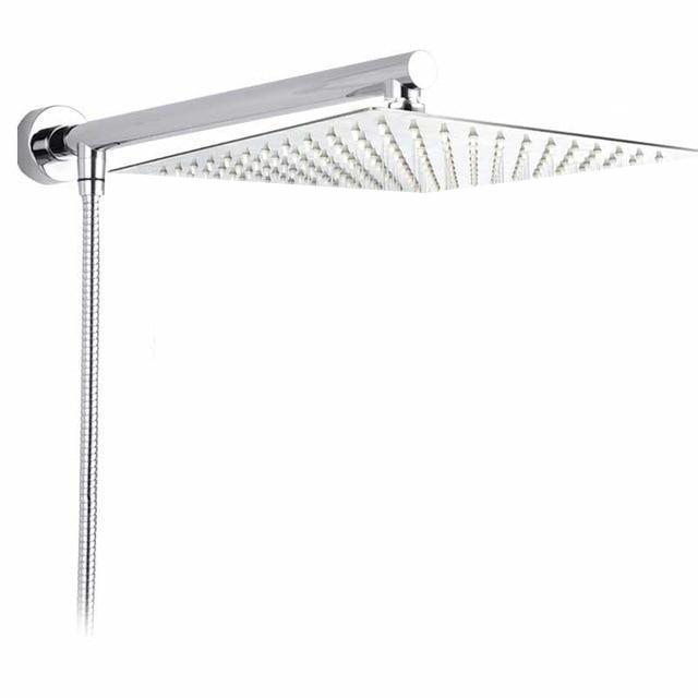 Water-saving wall-mounted rain shower head with modern design for an eco-friendly luxury bathroom.